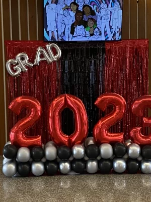 Graduation balloon marquee with year and foil fringe backdrop - Graduation and Prom Balloons Toronto by TWSS Ballons